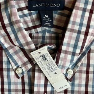 ✨NWT✨ Lands’ End Men’s Poplin Gingham Button-Down Shirt M